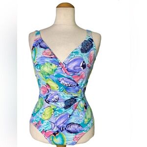 Vtg Diane von Furstenberg Swimsuit One Piece Novelty Fish Size 8